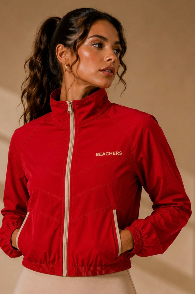 Jaqueta Feminina Cropped Esportiva com Bolsos, Zíper e Gola Alta Ellen Beachers
