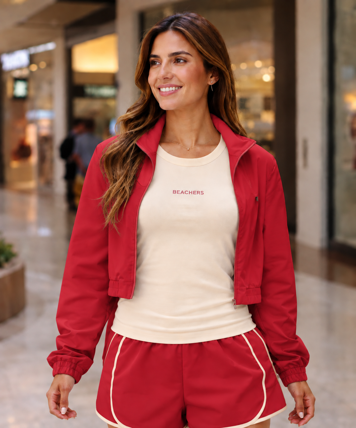 Kit 3 Peças Conjunto Jaqueta Feminina Cropped Esportiva com Bolsos, Zíper e Gola Alta Ellen, Blusa Regata Active Larissa e Bermuda Short Active Bruna com Viés Beachers
