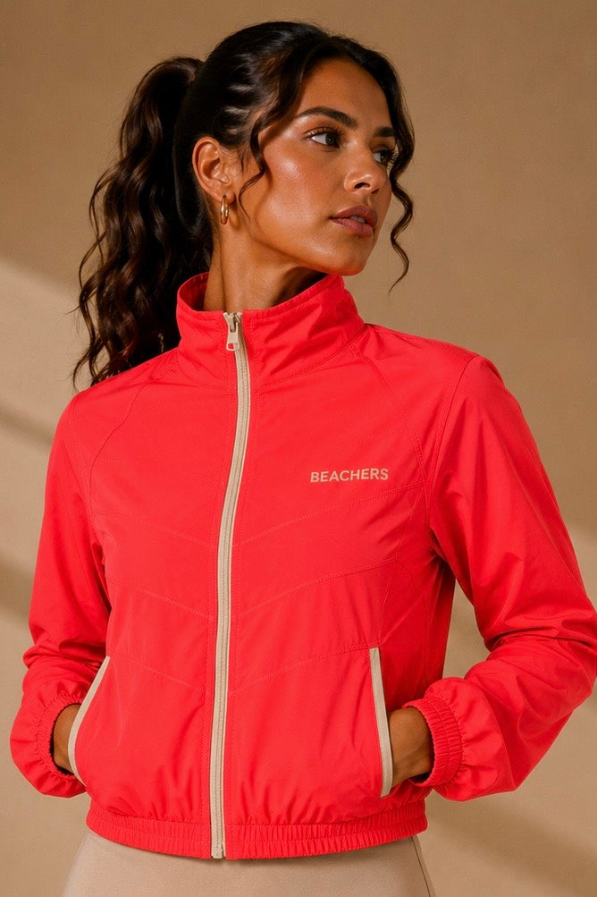 Jaqueta Feminina Cropped Esportiva com Bolsos, Zíper e Gola Alta Ellen Beachers