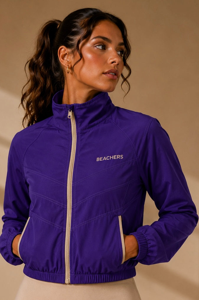 Jaqueta Feminina Cropped Esportiva com Bolsos, Zíper e Gola Alta Ellen Beachers
