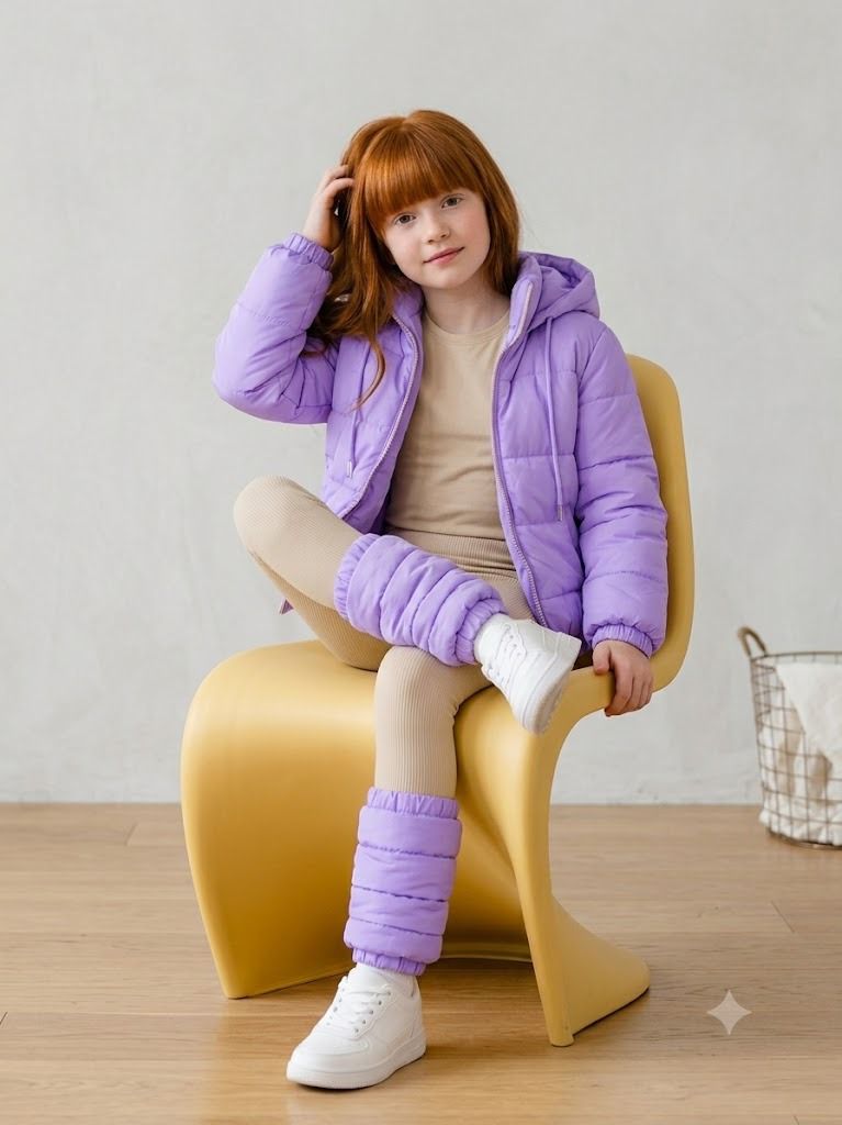 Conjunto Jaqueta Corta Vento Infantil Puffer Forrada Kiara e Polaina Corta Vento Puffer Forrada BEACHERS