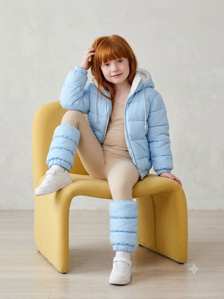 Conjunto Jaqueta Corta Vento Infantil Puffer Forrada Kiara e Polaina Corta Vento Puffer Forrada BEACHERS