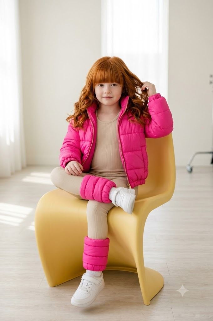 Conjunto Jaqueta Corta Vento Infantil Puffer Forrada Kiara e Polaina Corta Vento Puffer Forrada BEACHERS