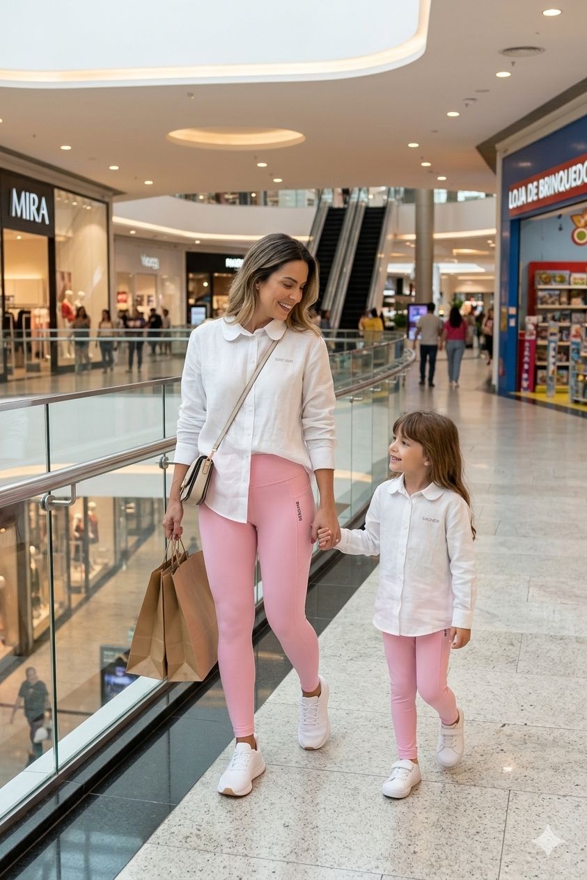 Kit Mãe e Filha Camisa Blusa Branca LifeStyle Linho Leve Algodão Ingrid e Calça Active Sophie Bolsos Laterais BEACHERS
