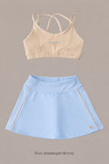 Conjunto Top Esportivo Active Alcinhas Cor Lisa Larissa e Saia Active com Viés Cristina Beachers