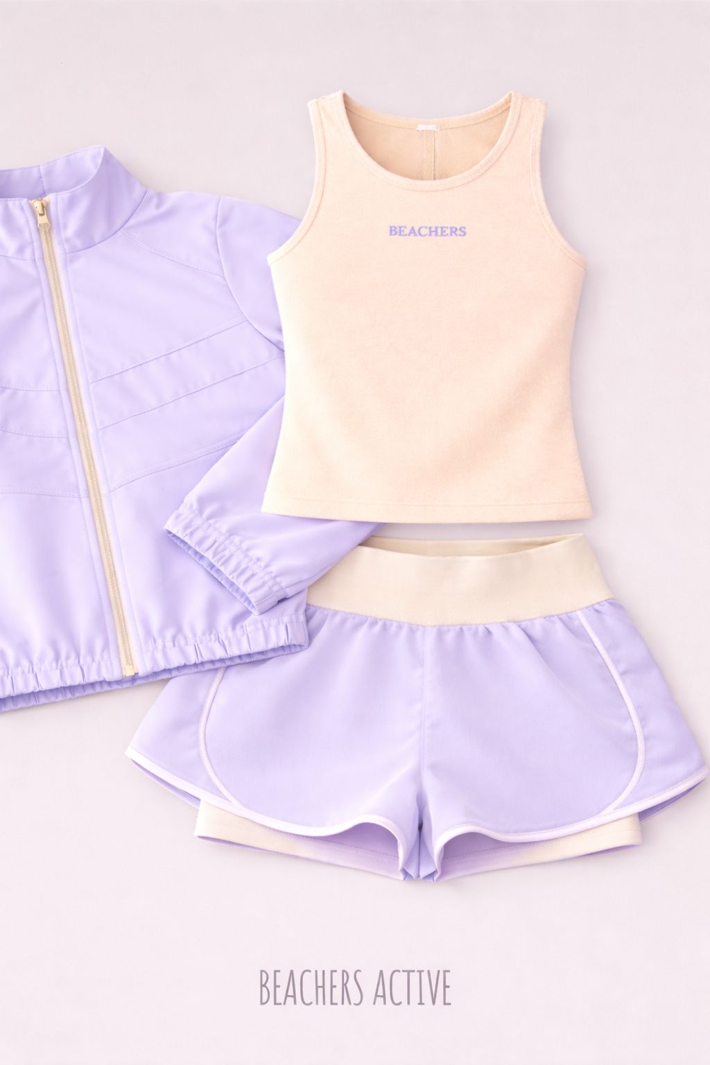 Kit Mãe e Filha Blusa Regata Active Larissa, Bermuda Short Active Bruna com Viés e Jaqueta Feminina Cropped Esportiva com Bolsos, Zíper e Gola Alta Ellen Beachers
