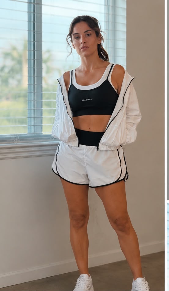 Coralina 2-in-1 Top Set, Active Serena Leggings, and Rafaela Beachers Fit Sporty Windbreaker Jacket with Hood and Side Pockets